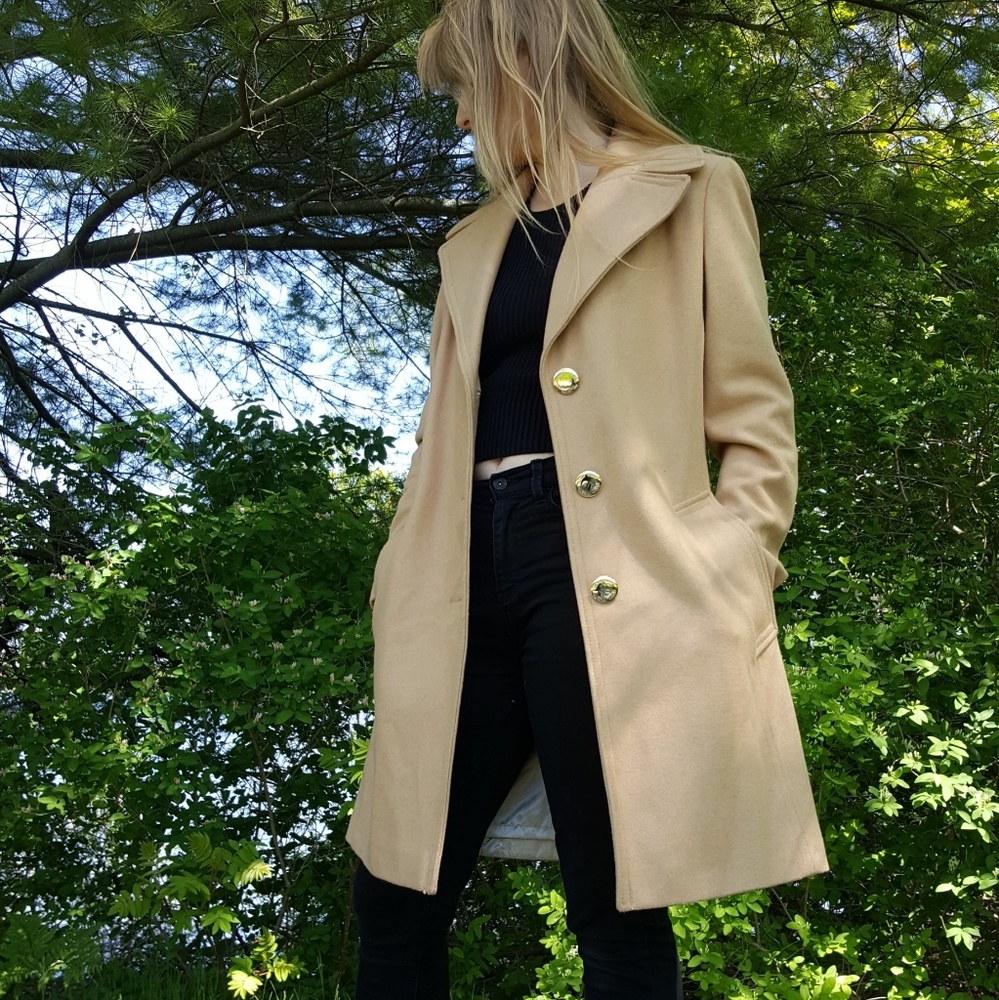 Calvin Klein Brown Wool Blend Peacoat with Gold